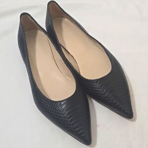 Halston Heritage black leather pointed tip slip on smoking flats 38